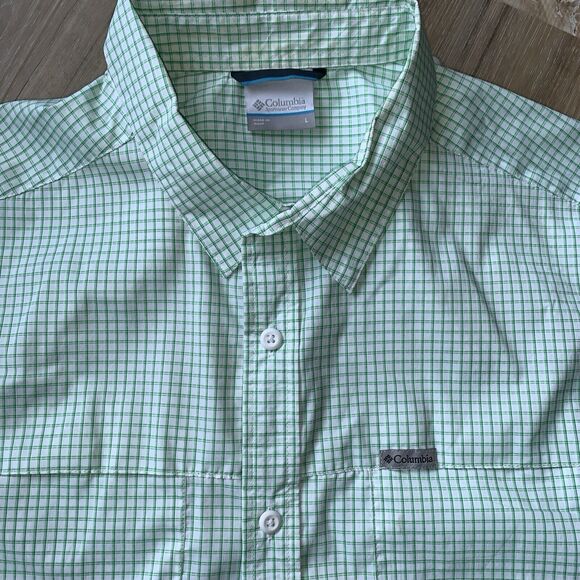 Columbia Thirty Mile Ledge EXS Short Sleeve Lightweight Button Lime Shirt LARGE - Picture 2 of 10